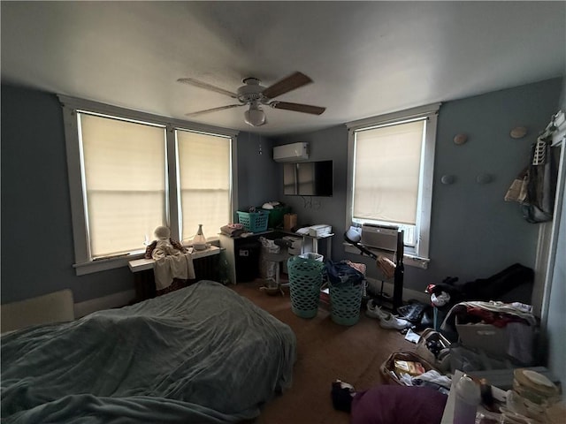 431 New York Ave, Rochester Twp, PA 15074 - bedroom with a wall mounted air conditioner, multiple windows, carpet, and a ceiling fan