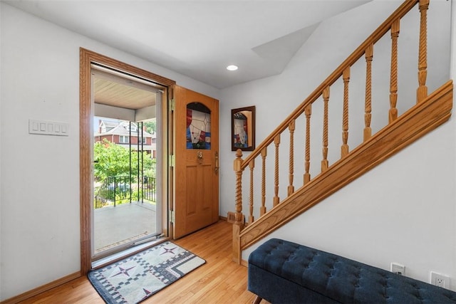 1229 Richmond St, Regent Square, PA 15218 - foyer entrance featuring wood finished floors, stairs, and recessed lighting