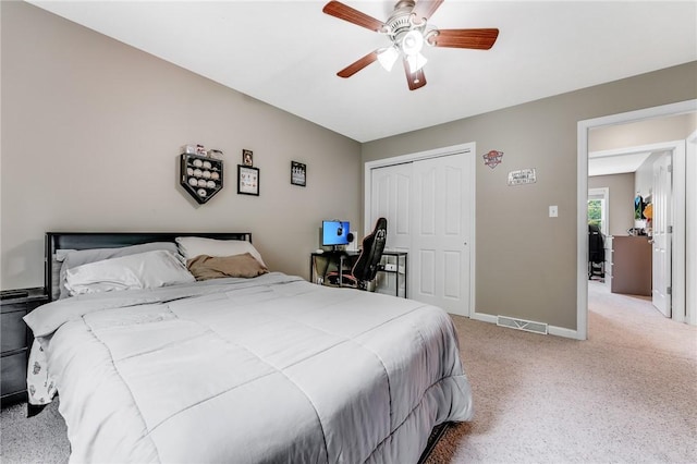 1044 Cross Creek Dr, South Union Twp, PA 15401 - bedroom with light colored carpet, a closet, and ceiling fan