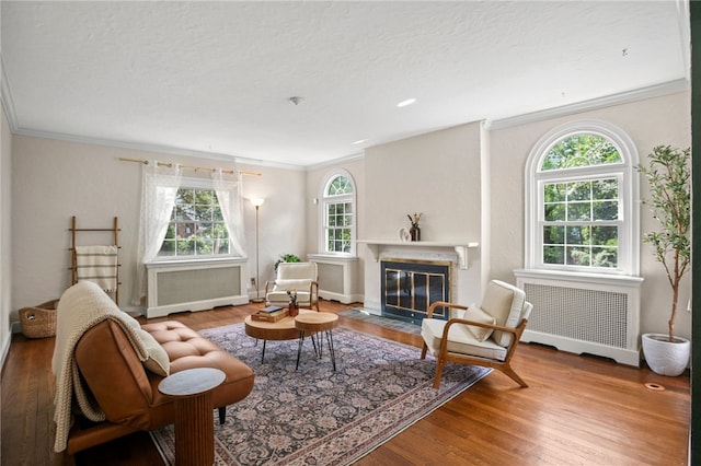 1302 Mount Royal Blvd, Shaler, PA 15223 - living room featuring radiator, crown molding, plenty of natural light, and wood finished floors