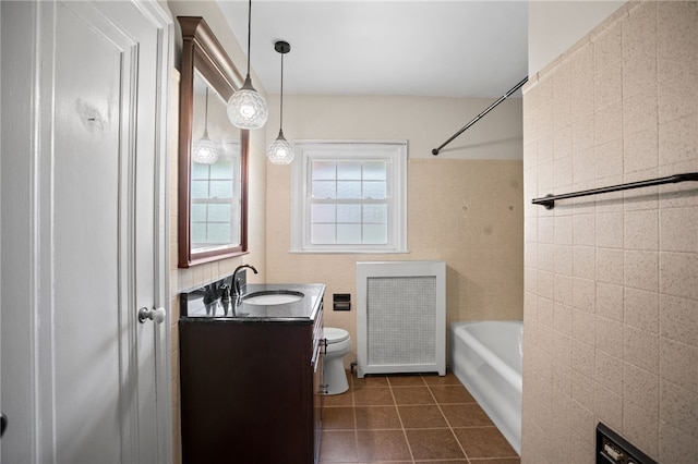 1302 Mount Royal Blvd, Shaler, PA 15223 - full bath featuring radiator, vanity, shower / bath combination, and tile patterned floors