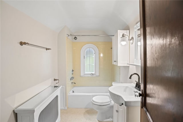 1302 Mount Royal Blvd, Shaler, PA 15223 - full bathroom featuring vanity, shower / washtub combination, lofted ceiling, and tile patterned floors