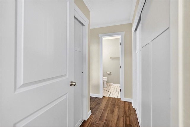 112 Oxford Pl, Saint Clair, PA 15241 - corridor with dark wood-style floors and crown molding
