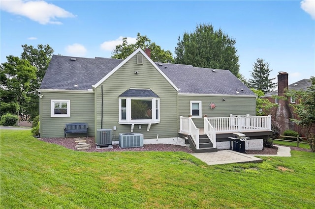 112 Oxford Pl, Saint Clair, PA 15241 - rear view of house with a deck, a yard, a patio area, and a shingled roof