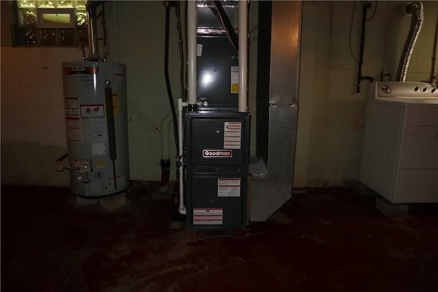 721 Spring St, Roscoe, PA 15477 - utility room with washer / clothes dryer, water heater, and heating unit