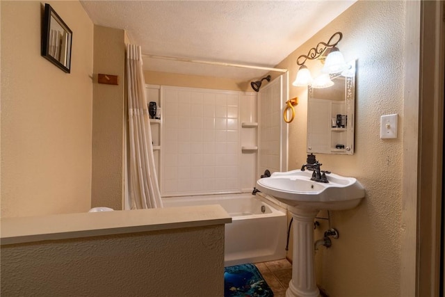 309 Francis Ave, Monongahela, PA 15063 - full bath with shower / bathtub combination with curtain, tile patterned flooring, and a textured wall