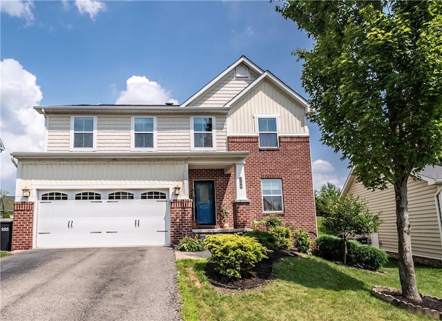 106 Kestler Dr, Pine Twp, PA 15090 - view of front facade with brick siding, asphalt driveway, board and batten siding, an attached garage, and a front yard