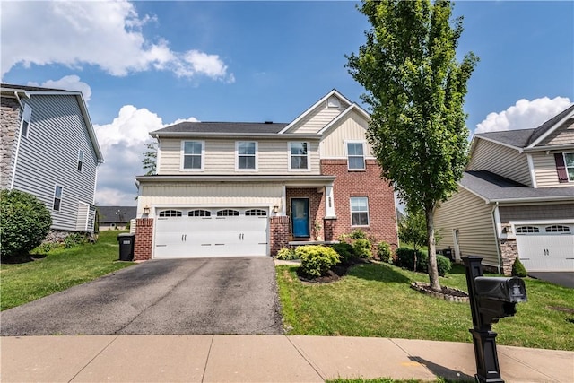 106 Kestler Dr, Pine Twp, PA 15090 - craftsman-style house with brick siding, a front lawn, asphalt driveway, a garage, and board and batten siding