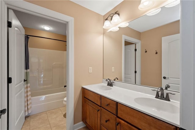 207 Tamarack Dr, Adams Twp, PA 16046 - full bathroom featuring double vanity, shower / bath combination with curtain, and tile patterned floors