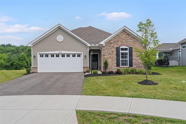 2034 Aiken Ct, Robinson Twp, PA 15136 - ranch-style house featuring stone siding, asphalt driveway, and a garage