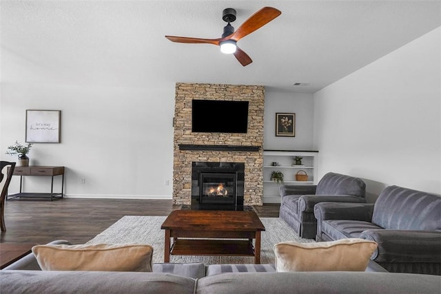2034 Aiken Ct, Robinson Twp, PA 15136 - living area with ceiling fan, wood finished floors, and a fireplace