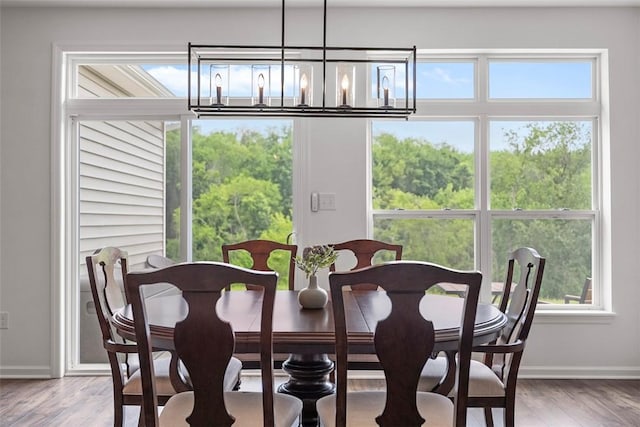 2034 Aiken Ct, Robinson Twp, PA 15136 - dining room featuring a chandelier, wood finished floors, and healthy amount of natural light