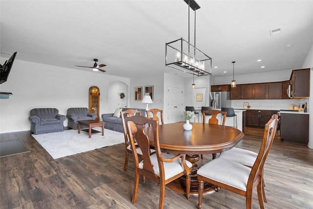 2034 Aiken Ct, Robinson Twp, PA 15136 - dining room with wood finished floors, recessed lighting, and a ceiling fan