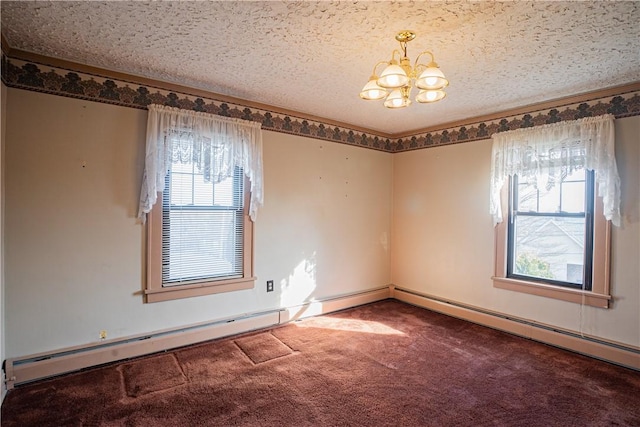 109 Maplewood Ave, Center Twp, PA 15001 - empty room featuring a chandelier, healthy amount of natural light, carpet floors, and a textured ceiling