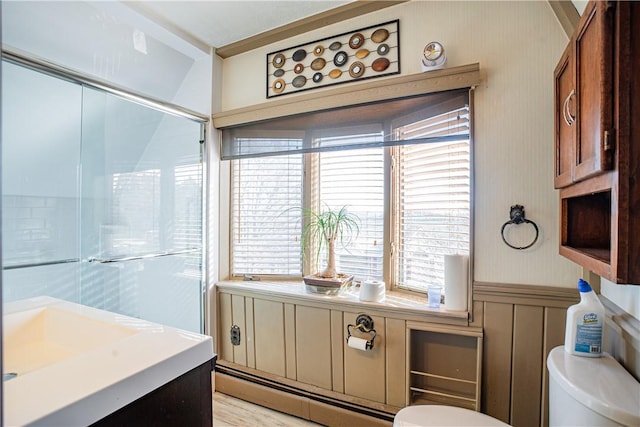 109 Maplewood Ave, Center Twp, PA 15001 - bathroom featuring baseboard heating and vanity