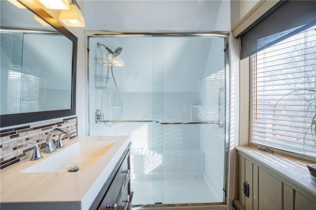 109 Maplewood Ave, Center Twp, PA 15001 - full bathroom featuring vanity, a shower stall, and tasteful backsplash