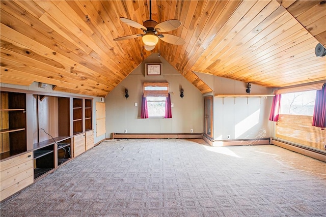 109 Maplewood Ave, Center Twp, PA 15001 - bonus room featuring wooden ceiling, baseboard heating, carpet flooring, lofted ceiling, and ceiling fan