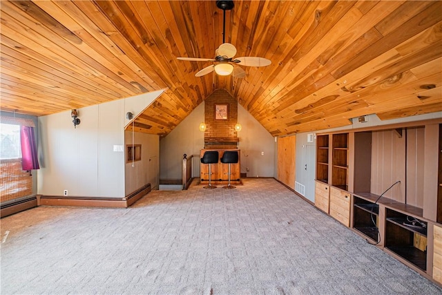 109 Maplewood Ave, Center Twp, PA 15001 - additional living space featuring wood ceiling, vaulted ceiling, ceiling fan, and carpet floors