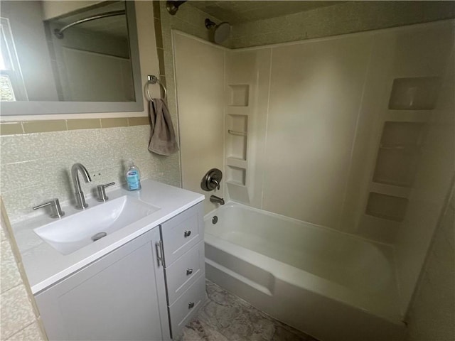 1735 Kimball Ave, New Kensington, PA 15068 - full bathroom featuring bathing tub / shower combination, vanity, and decorative backsplash