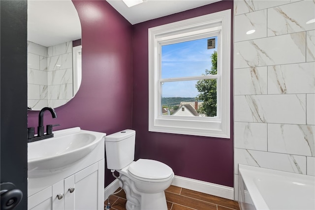 327 Charles Ave, New Kensington, PA 15068 - full bath featuring vanity, a bathtub, a shower, and wood tiled floors