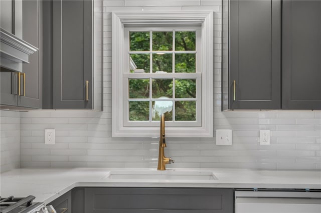 231 Loretta Dr, Monroeville, PA 15146 - kitchen with gray cabinets, dishwasher, and decorative backsplash