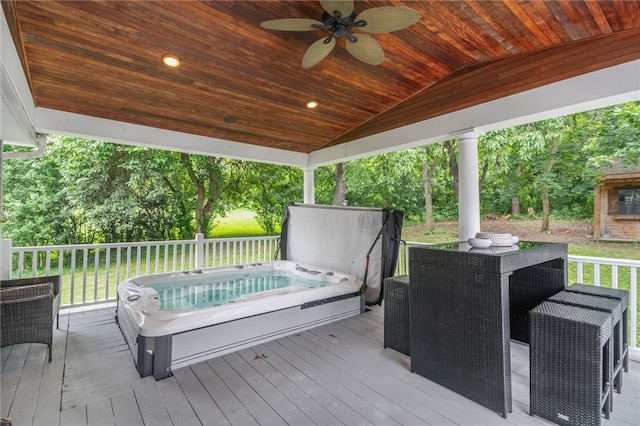 231 Loretta Dr, Monroeville, PA 15146 - wooden deck with ceiling fan, view of wooded area, and outdoor dining area