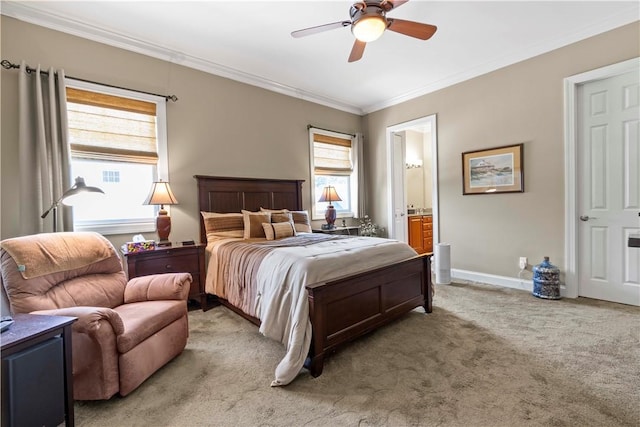 1 Riverfront St, Oakmont, PA 15139 - bedroom featuring light carpet, crown molding, ceiling fan, and ensuite bathroom