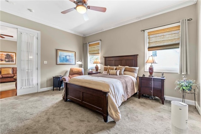 1 Riverfront St, Oakmont, PA 15139 - bedroom featuring light carpet, multiple windows, ornamental molding, and ceiling fan