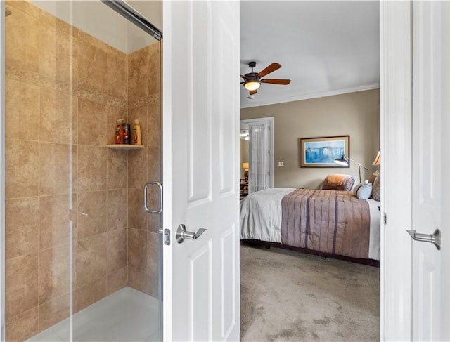 1 Riverfront St, Oakmont, PA 15139 - carpeted bedroom featuring ornamental molding and a ceiling fan