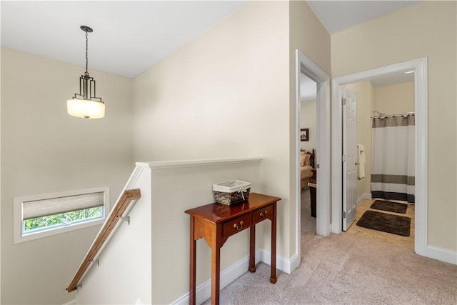 1 Riverfront St, Oakmont, PA 15139 - hall with an upstairs landing and light colored carpet