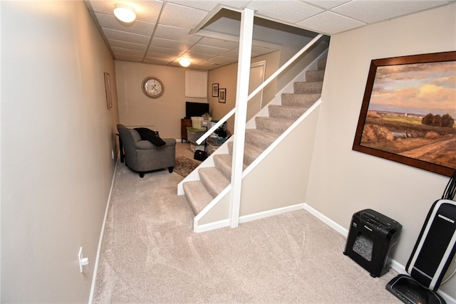 121 Sedeca Dr, North Strabane, PA 15317 - stairway featuring a drop ceiling and carpet floors