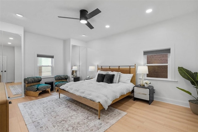 5110 Duncan St, Lawrenceville, PA 15201 - bedroom featuring light wood-type flooring, recessed lighting, and ceiling fan