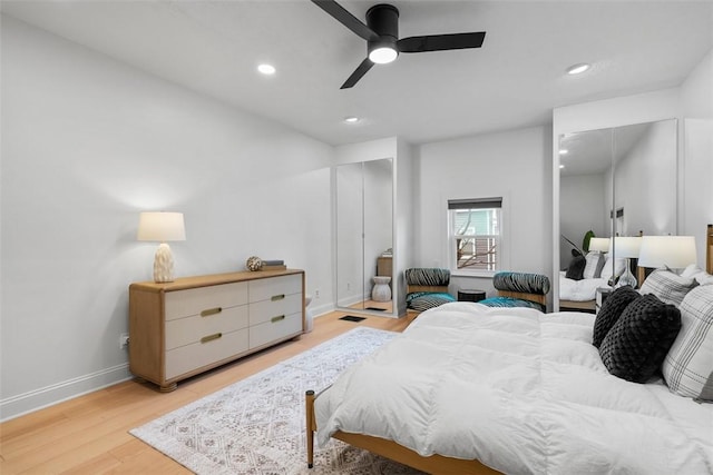 5110 Duncan St, Lawrenceville, PA 15201 - bedroom with light wood-style flooring, recessed lighting, and a ceiling fan