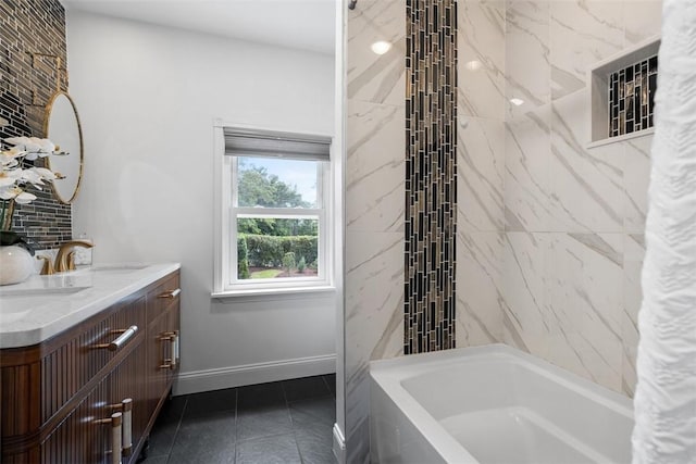 5110 Duncan St, Lawrenceville, PA 15201 - bathroom with double vanity, tile patterned floors, and shower / bath combination with curtain
