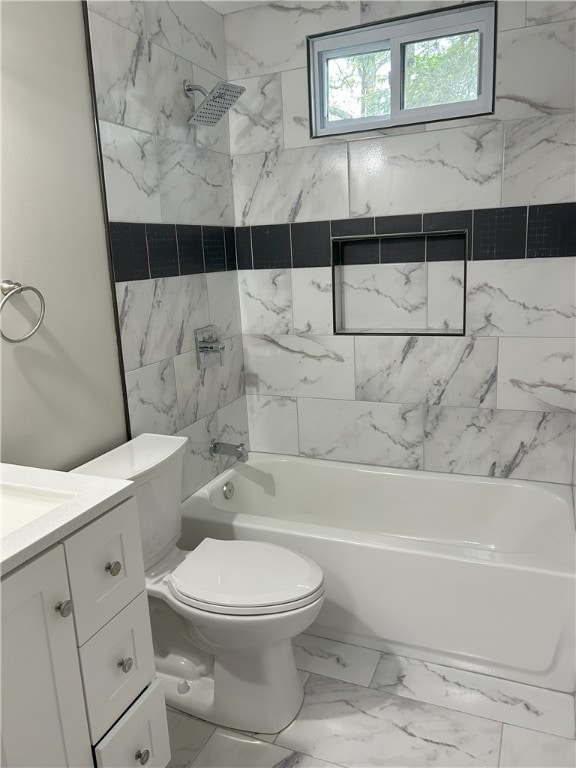 122 Church Ave, Shaler, PA 15116 - full bathroom with vanity, marble look tiles, and bathtub / shower combination