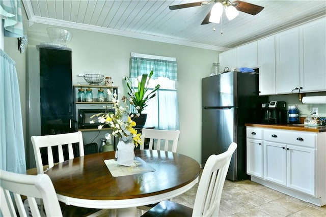 114 10th St, Pymatuning Twp, PA 16125 - dining area featuring wooden ceiling, ceiling fan, and crown molding