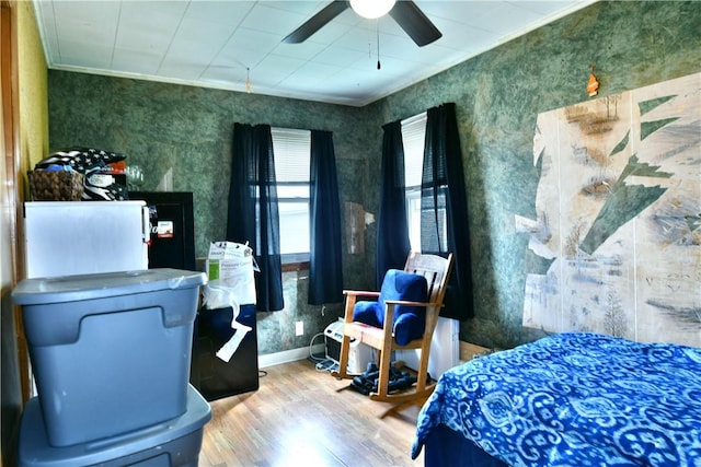 114 10th St, Pymatuning Twp, PA 16125 - bedroom with wood finished floors, ornamental molding, and ceiling fan