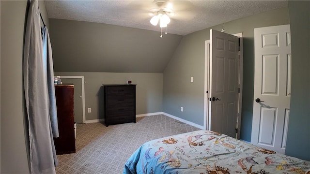 180 Beale Rd, Buffalo Twp, PA 16055 - bedroom with vaulted ceiling, light carpet, a textured ceiling, and a ceiling fan