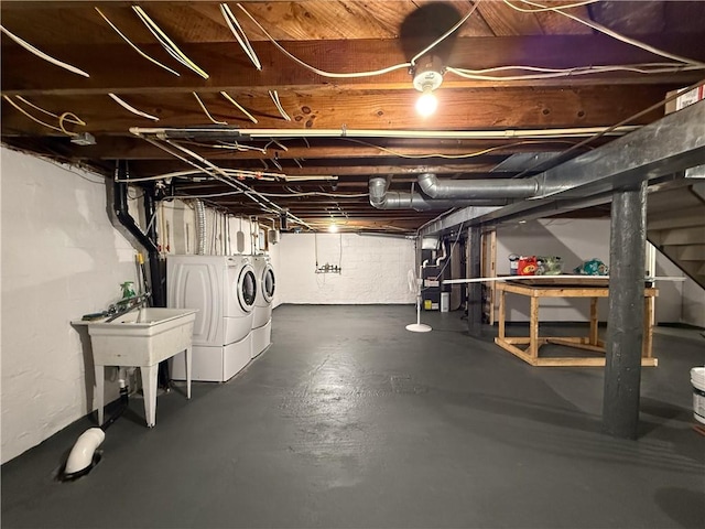 180 Beale Rd, Buffalo Twp, PA 16055 - unfinished basement with washer and clothes dryer and a sink