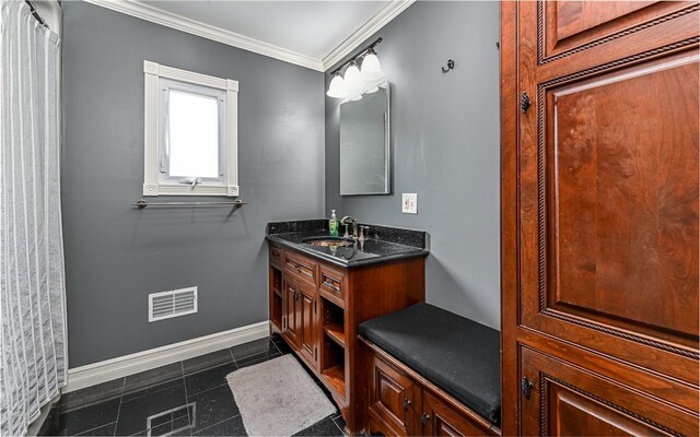 2514 Oakwood Rd, Shaler, PA 15116 - bathroom with vanity, crown molding, and tile patterned floors
