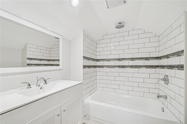 1611 Guffey Rd, North Huntingdon, PA 15642 - full bath with a combined bath / shower with rainfall shower, vanity, and lofted ceiling