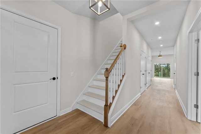 2215 Lebanon Dr, Elizabeth Twp/Boro, PA 15135 - staircase with wood finished floors and recessed lighting