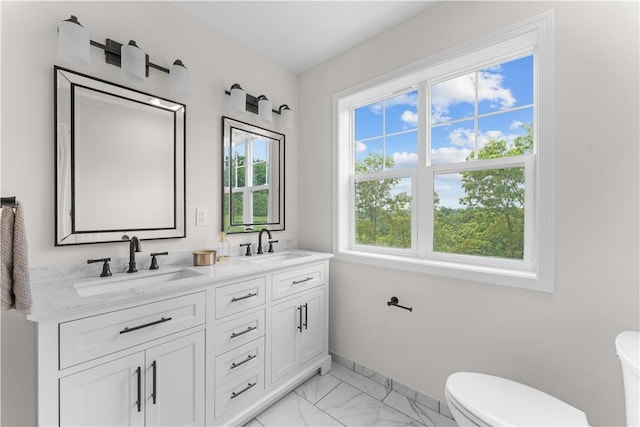 2219 Lebanon Dr, Elizabeth Twp/Boro, PA 15135 - bathroom featuring marble finish flooring, double vanity, and plenty of natural light