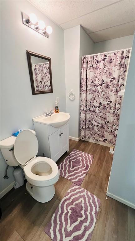 324 Paul Dr, Lower Burrell, PA 15068 - full bathroom featuring wood finished floors, vanity, and curtained shower