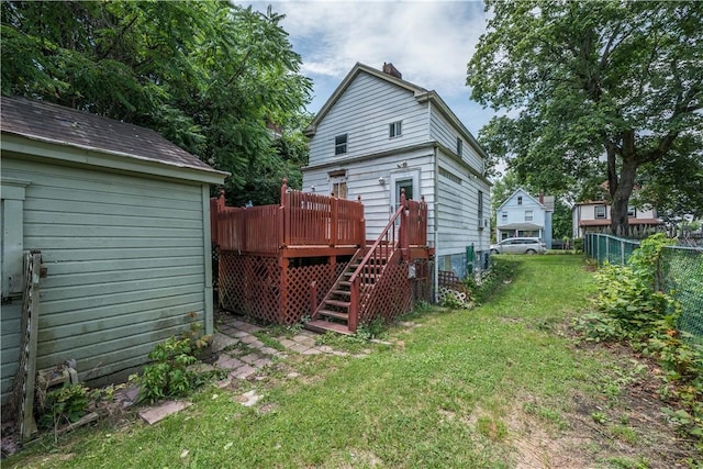 1115 Fairdale St, Sheraden, PA 15204 - rear view of house featuring a deck, stairs, and a chimney