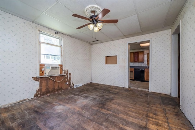 1115 Fairdale St, Sheraden, PA 15204 - spare room featuring wood finished floors, ceiling fan, a paneled ceiling, and cooling unit