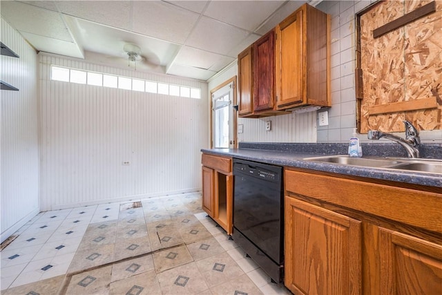 1115 Fairdale St, Sheraden, PA 15204 - kitchen with dishwasher, dark countertops, brown cabinetry, and healthy amount of natural light