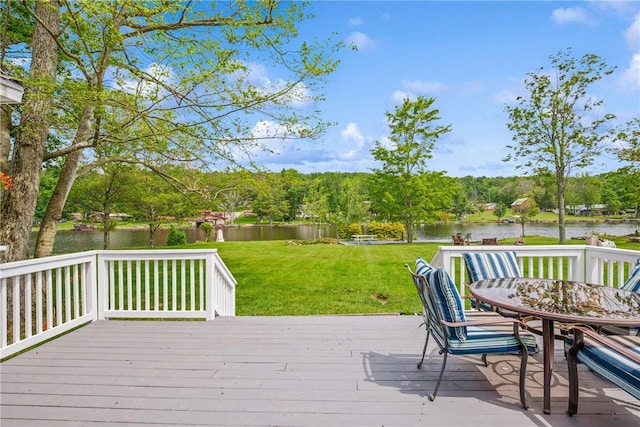 604 Lake Shore Rd, Lake Stonycreek, PA 15541 - deck with a water view, a yard, and view of wooded area