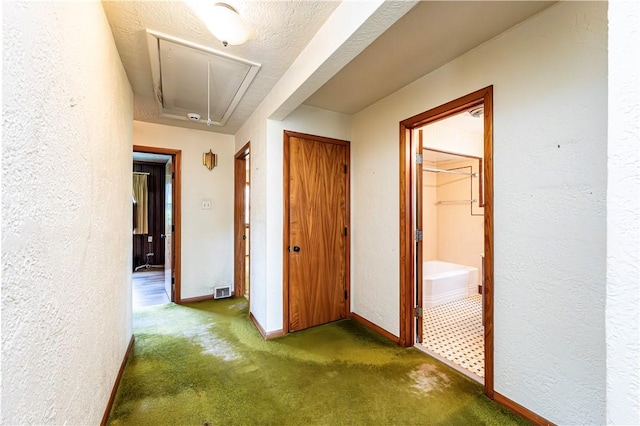 127 Mount Odin Dr, Hempfield Twp, PA 15601 - hall with attic access, carpet, and a textured wall