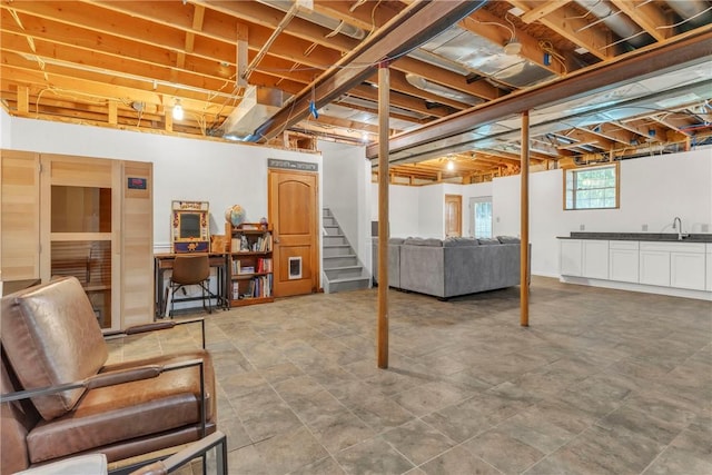 114 Franklin Oaks Dr, Franklin Twp, PA 16001 - below grade area featuring stairway and a sink